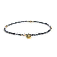 Morchic Womens Hematite Anklet, Gold Plated Brass Beads Handmade Foot Chain, Elastic Beach Chakra Jewelry 9.5" (Ank-3)