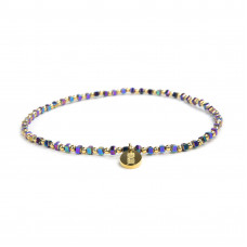 Morchic Womens Rainbow Hematite Anklet, Gold Plated Brass Beads Handmade Foot Chain, Elastic Beach Chakra Jewelry 9.5" (Ank-4)