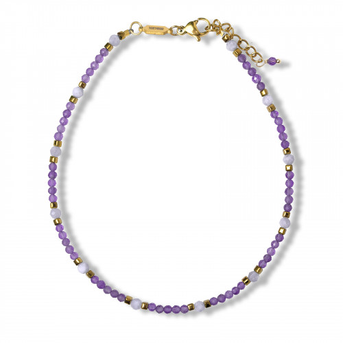 Morchic Amethyst Adjustable Anklet for Women, Colorful Natural Gemstone Foot Jewelry, 2mm Tiny Beads, 9.5"