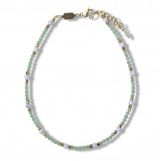 Morchic Green Angelite Adjustable Anklet for Women. Colorful Natural Gemstone Foot Chain Jewelry Summer Beach 2mm Tiny Beads 9.5"