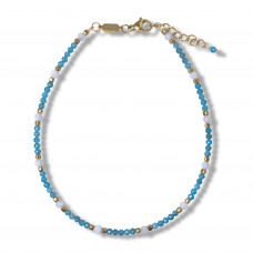 Morchic Blue Apatite Adjustable Anklet for Women. Colorful Natural Gemstone Foot Chain Jewelry Summer Beach 2mm Tiny Beads 9.5"