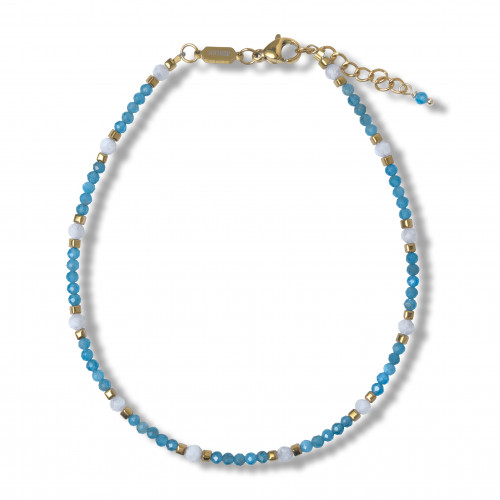 Morchic Blue Apatite Adjustable Anklet for Women. Colorful Natural Gemstone Foot Chain Jewelry Summer Beach 2mm Tiny Beads 9.5"