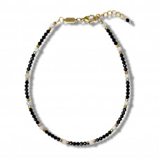 Morchic Black Spinel Adjustable Anklet for Women. Colorful Natural Gemstone Foot Chain Jewelry Summer Beach 2mm Tiny Beads 9.5"