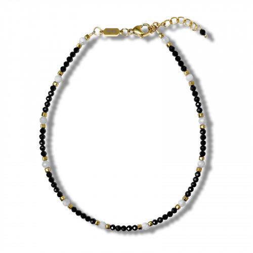 Morchic Black Spinel Adjustable Anklet for Women. Colorful Natural Gemstone Foot Chain Jewelry Summer Beach 2mm Tiny Beads 9.5"