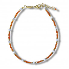 Morchic Carnelian Adjustable Anklet for Women. Colorful Natural Gemstone Foot Chain Jewelry Summer Beach 2mm Tiny Beads 9.5"