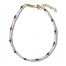 Morchic Moonstone Adjustable Anklet for Women. Colorful Natural Gemstone Foot Chain Jewelry Summer Beach 2mm Tiny Beads 9.5"