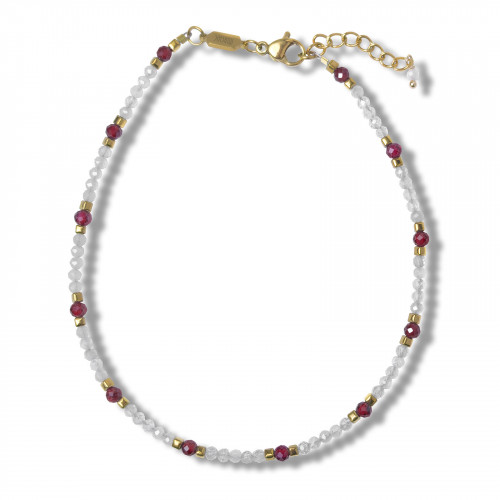 Morchic Moonstone Adjustable Anklet for Women. Colorful Natural Gemstone Foot Chain Jewelry Summer Beach 2mm Tiny Beads 9.5"