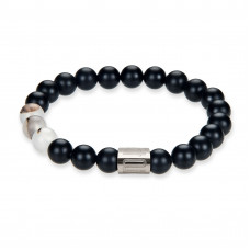 Morchic Natural Black Onyx / Matte Chalcedony Gemstone Healing Chakra Stretch Energy Beaded Bracelet for Women Men Unisex Yoga 8mm 7.5"
