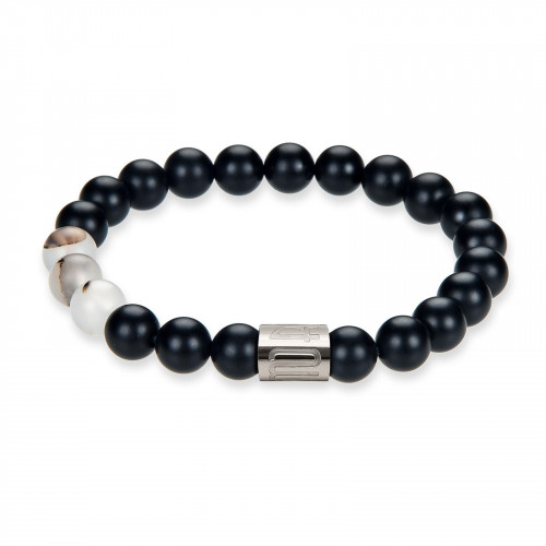 Morchic Natural Black Onyx / Matte Chalcedony Gemstone Healing Chakra Stretch Energy Beaded Bracelet for Women Men Unisex Yoga 8mm 7.5"