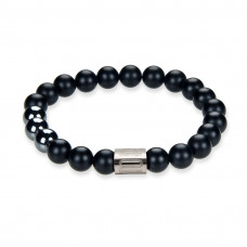 Morchic Natural Black Onyx / Hematite Gemstone Healing Chakra Stretch Energy Beaded Bracelet for Women Men Unisex Yoga 8mm 7.5"