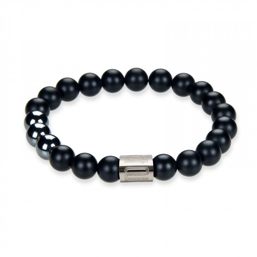 Morchic Natural Black Onyx / Hematite Gemstone Healing Chakra Stretch Energy Beaded Bracelet for Women Men Unisex Yoga 8mm 7.5"