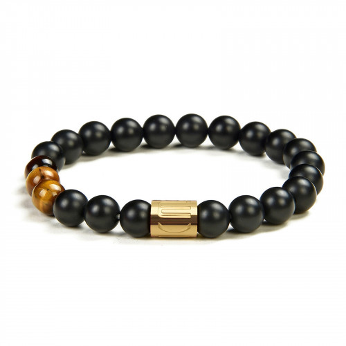 Morchic Natural Black Onyx / Tigers Eye Gemstone Healing Chakra Stretch Energy Beaded Bracelet for Women Men Unisex Yoga 8mm 7.5"