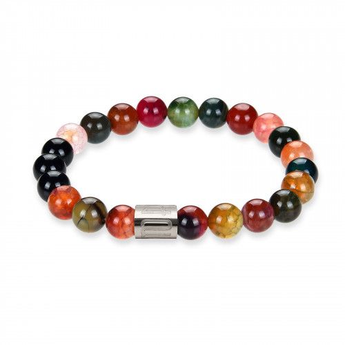 Morchic Natural Multicolor Agate/Onyx Gemstone Semi Precious Stretch Beaded Colorful Bracelet For Womens Yoga 8mm