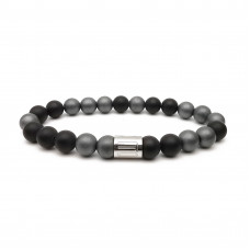 Morchic Natural Matte Onyx and Matte Hematite Healing Chakra Elastic Energy Beaded Bracelet For Women Men Unisex Yoga