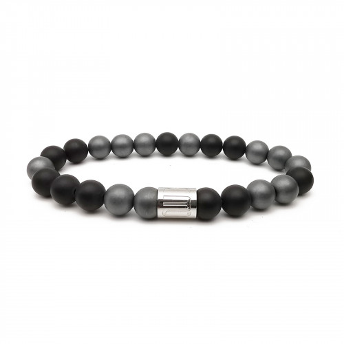 Morchic Natural Matte Onyx and Matte Hematite Healing Chakra Elastic Energy Beaded Bracelet For Women Men Unisex Yoga