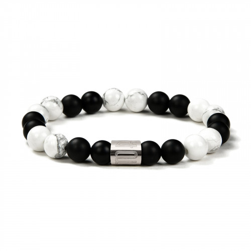 Morchic Natural Matte Onyx / White Howlite Gemstone Stretch Beaded Bracelet For Women Men Unisex Yoga 8mm