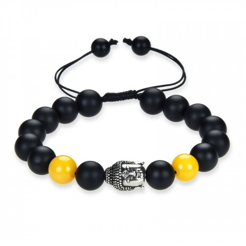 Morchic Mens Womens Buddha Head Bracelet - Genuine Healing Stone Adjustable Bracelet