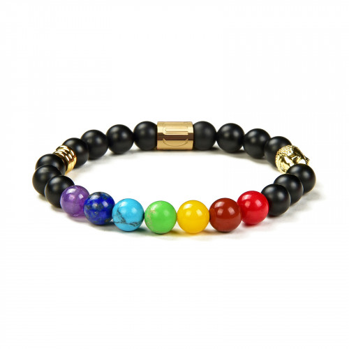 Morchic Mens Womens 7 Chakra Buddha Head Bracelet - Genuine Healing Stone Stretch Bracelet