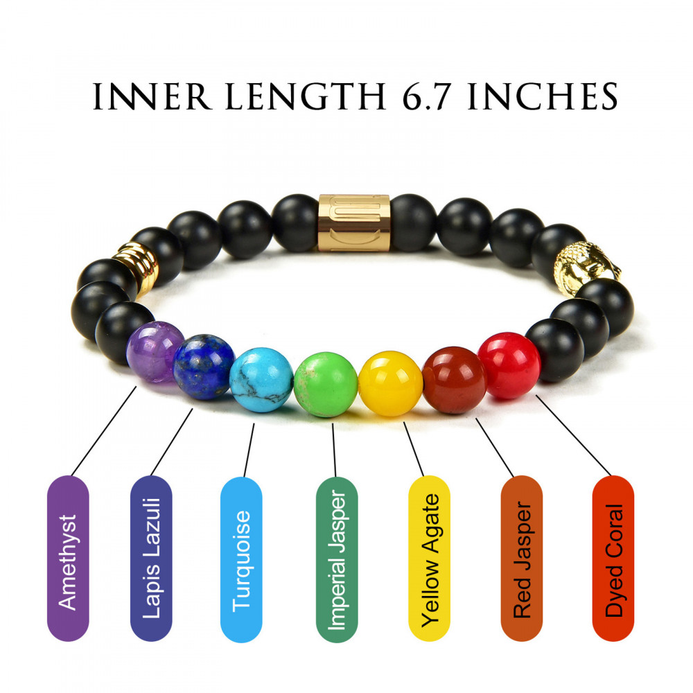 Mens Buddha Mala Chakra Bracelet - Gemstone Black