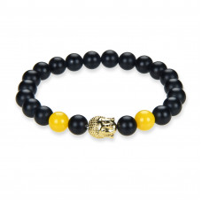 Morchic Mens Womens Buddha Head Bracelet - Genuine Healing Stone Stretch Bracelet Gold