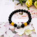 Morchic Mens Womens Buddha Head Bracelet - Genuine Healing Stone Stretch Bracelet Silver