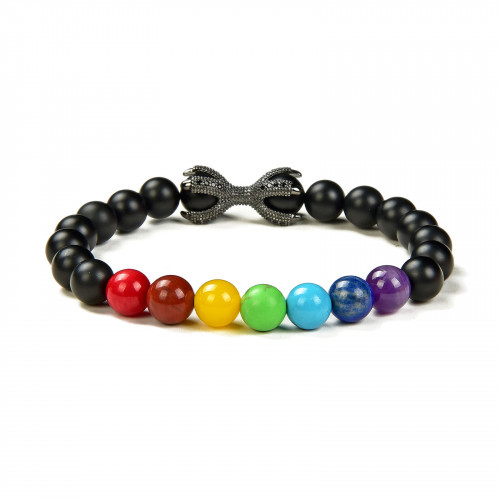 Morchic 7 Chakra Dragon Claw Onyx Stretch Bracelet for Women Men Unisex - Colorful Natural Stones Healing 8mm Beads Birthday Gift 7.5 Inch