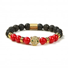 Morchic Leopard Head Lava Rock / Red Coral Anxiety Aromatherapy Stretch Bracelet for Women, Natural Stone Beads Essential Oil Diffuser Birthday Gift 7.2”