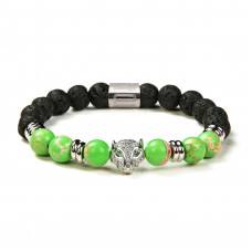 Morchic Leopard Head Lava Rock / Green Imperial Jasper Anxiety Aromatherapy Stretch Bracelet for Women, Natural Stone Beads Essential Oil Diffuser Birthday Gift 7.2”