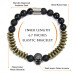 Morchic Natural Matte Onyx / Yellow Hematite Stone Beads with CZ Skull Stretch Bracelet - Mens Womens Energy Cuff Bangle 8mm