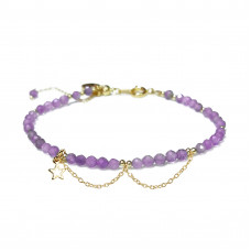 Morchic 3mm Purple Amethyst Gemstone Faceted Beads Womens Strand Bracelet, Easy Adjustable 7-9 Inch Birthday Gift