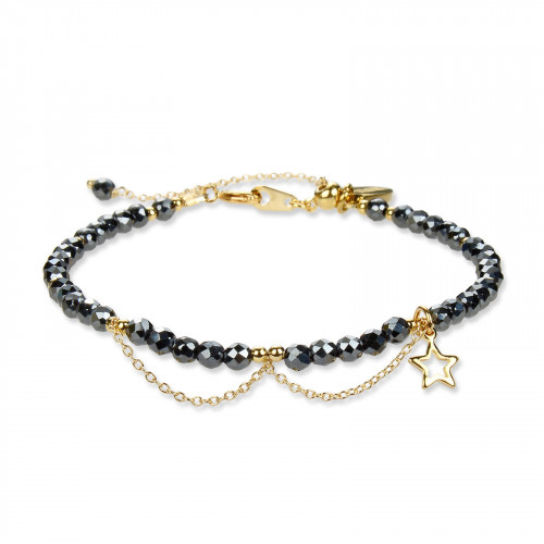 Morchic Hematite 3mm Gemstone Faceted Beads Womens Strand Bracelet, Easy Adjustable 7-9 Inch Birthday Gift