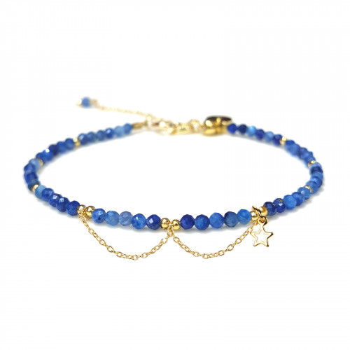 Morchic Kyanite 3mm Gemstone Faceted Beads Womens Strand Bracelet, Easy Adjustable 7-9 Inch Birthday Gift