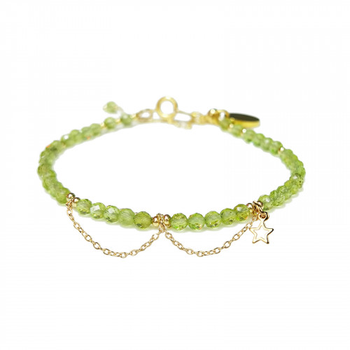 Morchic 3mm Green Peridot Gemstone Faceted Beads Womens Strand Bracelet, Easy Adjustable 7-9 Inch Birthday Gift