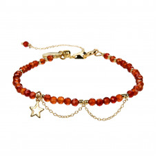 Morchic Red Agate 3mm Gemstone Faceted Beads Womens Strand Bracelet, Easy Adjustable 7-9 Inch Birthday Gift