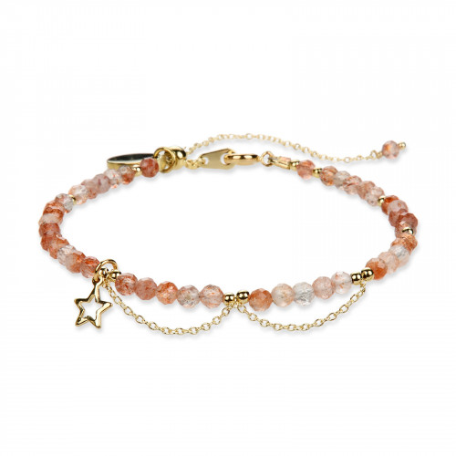 Morchic Sunstone 3mm Gemstone Faceted Beads Womens Strand Bracelet, Easy Adjustable 7-9 Inch Birthday Gift