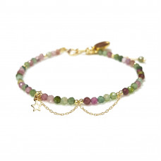 Morchic Tourmaline Colorful 3mm Gemstone Faceted Beads Womens Strand Bracelet, Easy Adjustable 7-9 Inch Birthday Gift