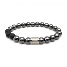 Morchic Magnetic Hematite / Matte Onyx Elastic Black Bracelet For Men Women Unisex Yoga Pain Relief 8mm