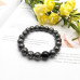 Morchic 10mm Bright Black Lava Rock Stone Anxiety Stretch Beaded Bracelet for Men Women, 8 Inches Big Wrist Comfortable Size