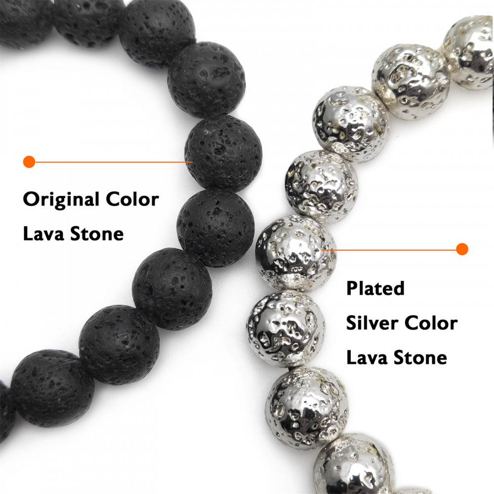 4-10mm Plating Metallic Coated Lava Rock Beads Round Silvery Stone DIY  Loose Beads for Jewelry Making Beads Bracelet Necklace - (Color: White;  Item