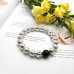 Morchic 10mm Bright Silver Lava Rock Stone Anxiety Stretch Beaded Bracelet for Men Women, 8 Inches Big Wrist Comfortable Size