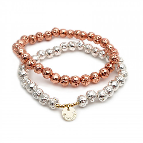 Morchic Lava Rock Stone Plated Rose Gold/Silver Color Healing Chakra Elastic Energy Beaded Bracelet For Women Men Unisex Prayer