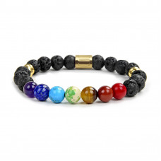 Morchic 7 Chakra Lava Rock Stone Anxiety Aromatherapy Stretch Bracelet, Real Healing Stones Essential Oils Diffuser for Mens Womens Unisex 8mm