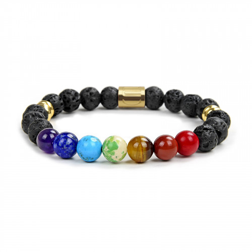Morchic 7 Chakra Lava Rock Stone Anxiety Aromatherapy Stretch Bracelet, Real Healing Stones Essential Oils Diffuser for Mens Womens Unisex 8mm