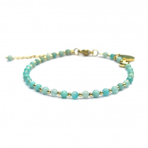 Morchic Green Amazonite Natural Gemstone Adjustable Bracelet for Women, 3mm Mini Beads Energy Gem Charm Series, Birthday Gift 7.1"