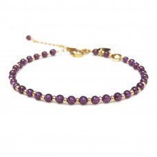 Morchic Purple Amethyst Quartz Crystal Natural Gemstone Adjustable Bracelet for Women, 3mm Mini Beads Energy Gem Charm Serie, Birthday Gift 7.1"