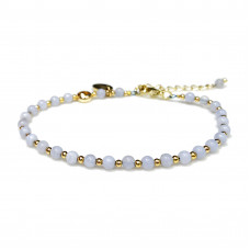 Morchic Blue Chalcedony Natural Gemstone Adjustable Bracelet for Women, 3mm Mini Beads Energy Gem Charm Series, Birthday Gift 7.1"