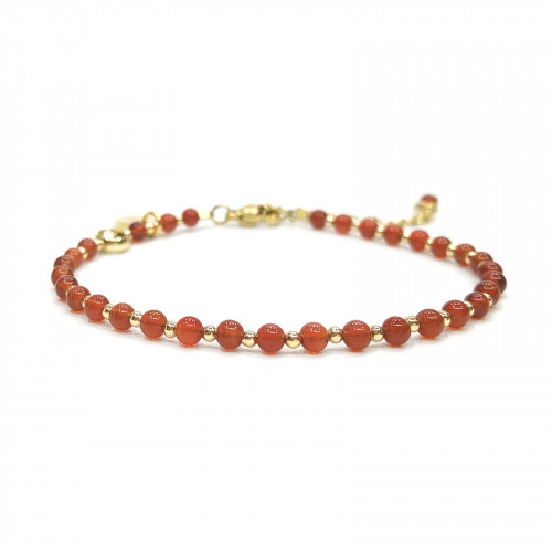 Morchic Red Carnelian Natural Gemstone Adjustable Bracelet for Women, 3mm Mini Beads Energy Gem Charm Series, Birthday Gift 7.1"