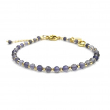 Morchic Violets Cordierite Natural Gemstone Adjustable Bracelet for Women, 3mm Mini Beads Energy Gem Charm Series, Birthday Gift 7.1"