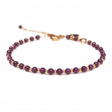 Morchic Purple Garnet Crystal Natural Gemstone Adjustable Bracelet for Women, Mini 3mm Beads Energy Gem Charm Series, Birthday Gift 7.1"