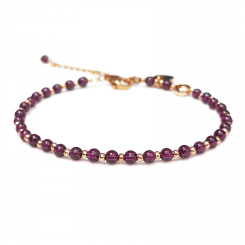 Morchic Purple Garnet Crystal Natural Gemstone Adjustable Bracelet for Women, Mini 3mm Beads Energy Gem Charm Series, Birthday Gift 7.1"